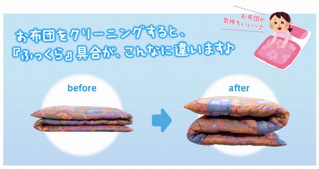 クリーニングをした布団のふっくら感